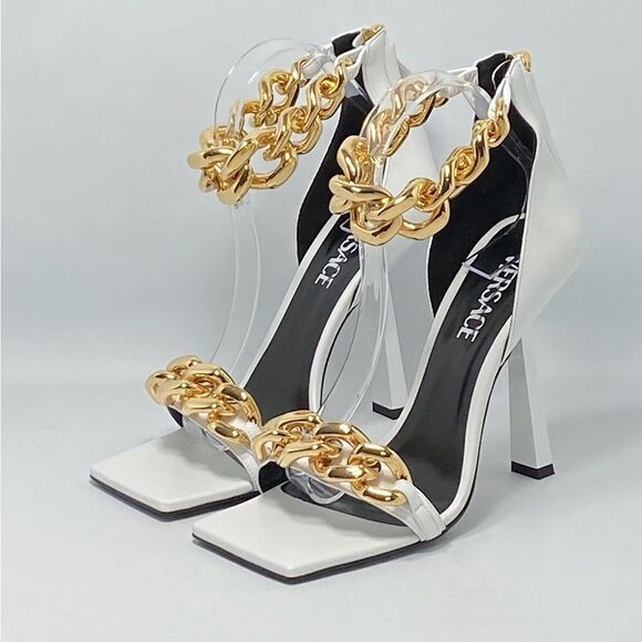 Versace Chain & Leather High-Heel Sandals size 39 - Picture 3 of 13